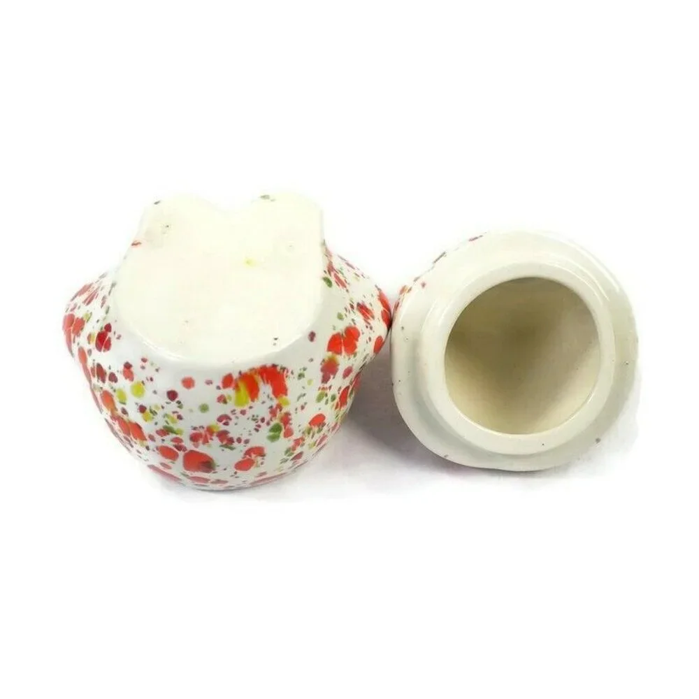Vintage Hand Painted White Speckled Ceramic Frog & Teapot Shaped Dish Set